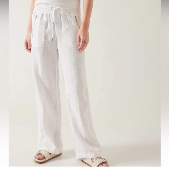 Athleta Pants - Athleta Cabo White Linen Wide Leg High Rise Pants Women’s Size 14